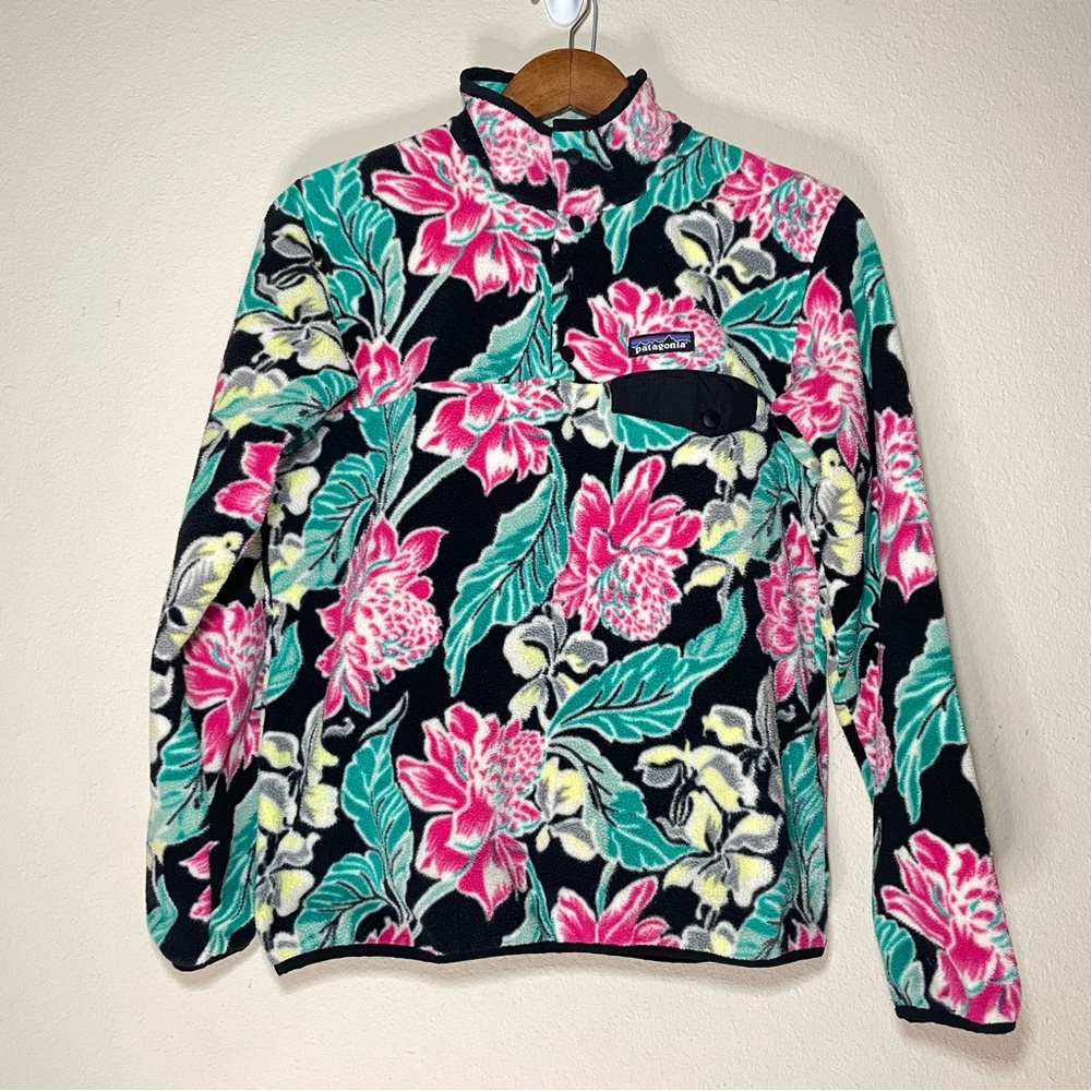 Patagonia Synchilla Manoa‎ Floral Hawaiian T-Snap Fleece Pullover Size Medium